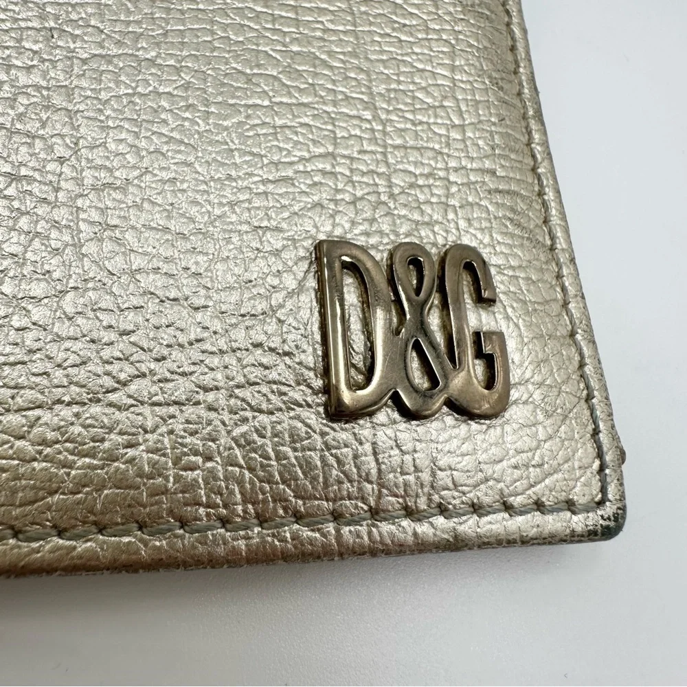 D&G Dolce Gabbana Metallic Gold Bifold Leather Wallet - Picture 4 of 16